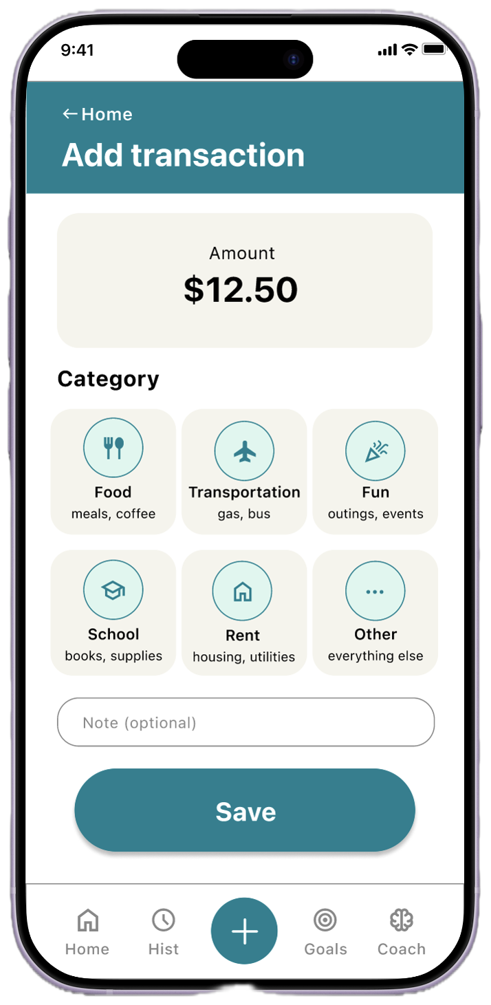 BFF add transaction screen