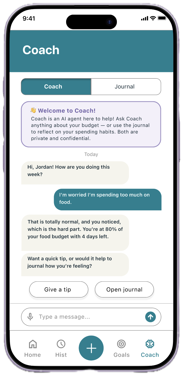 After: BFF Coach screen with a soft-purple explainer